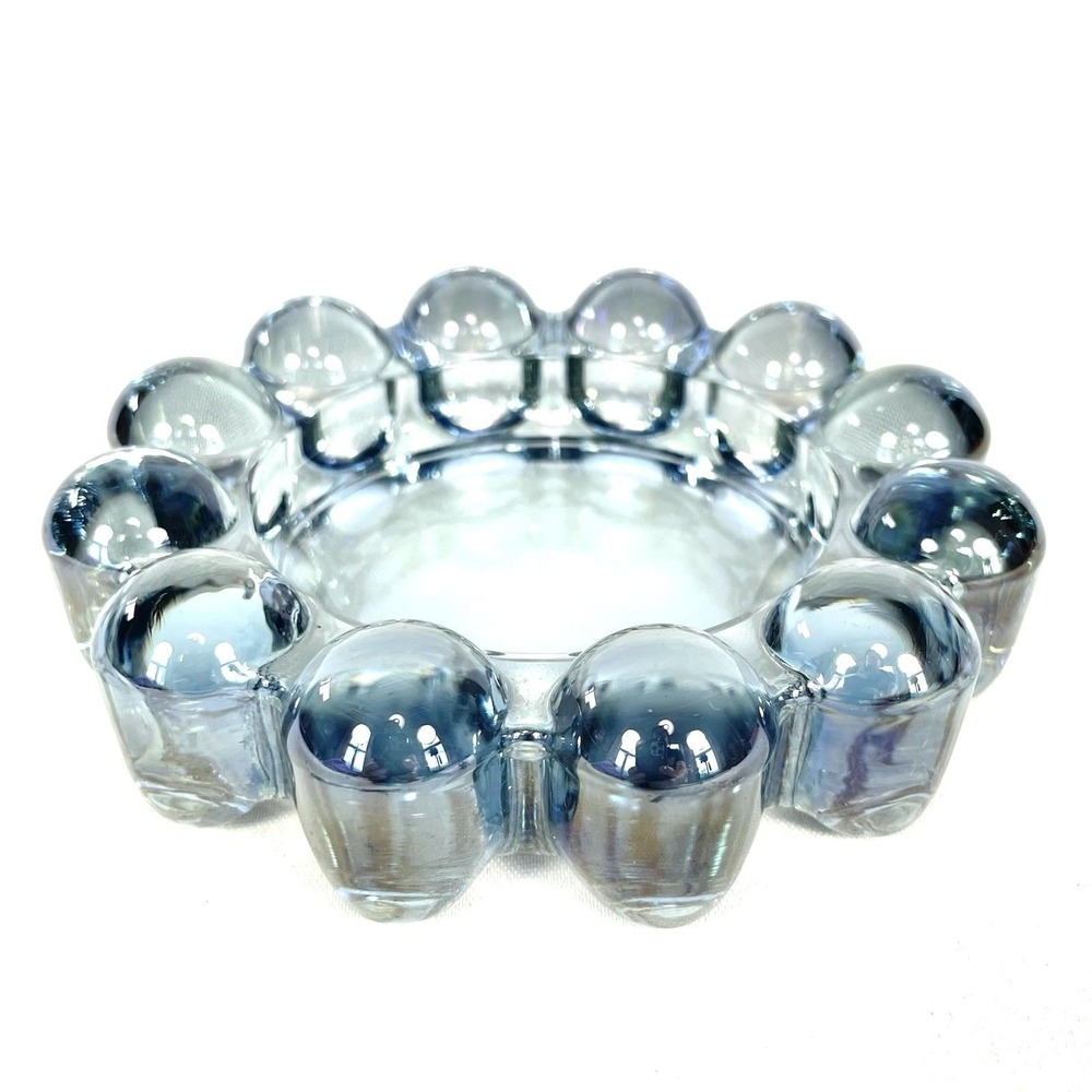 Vintage Anchor Hocking Blue Boopie Bubble Glass Ashtray Trinket Dish MCM